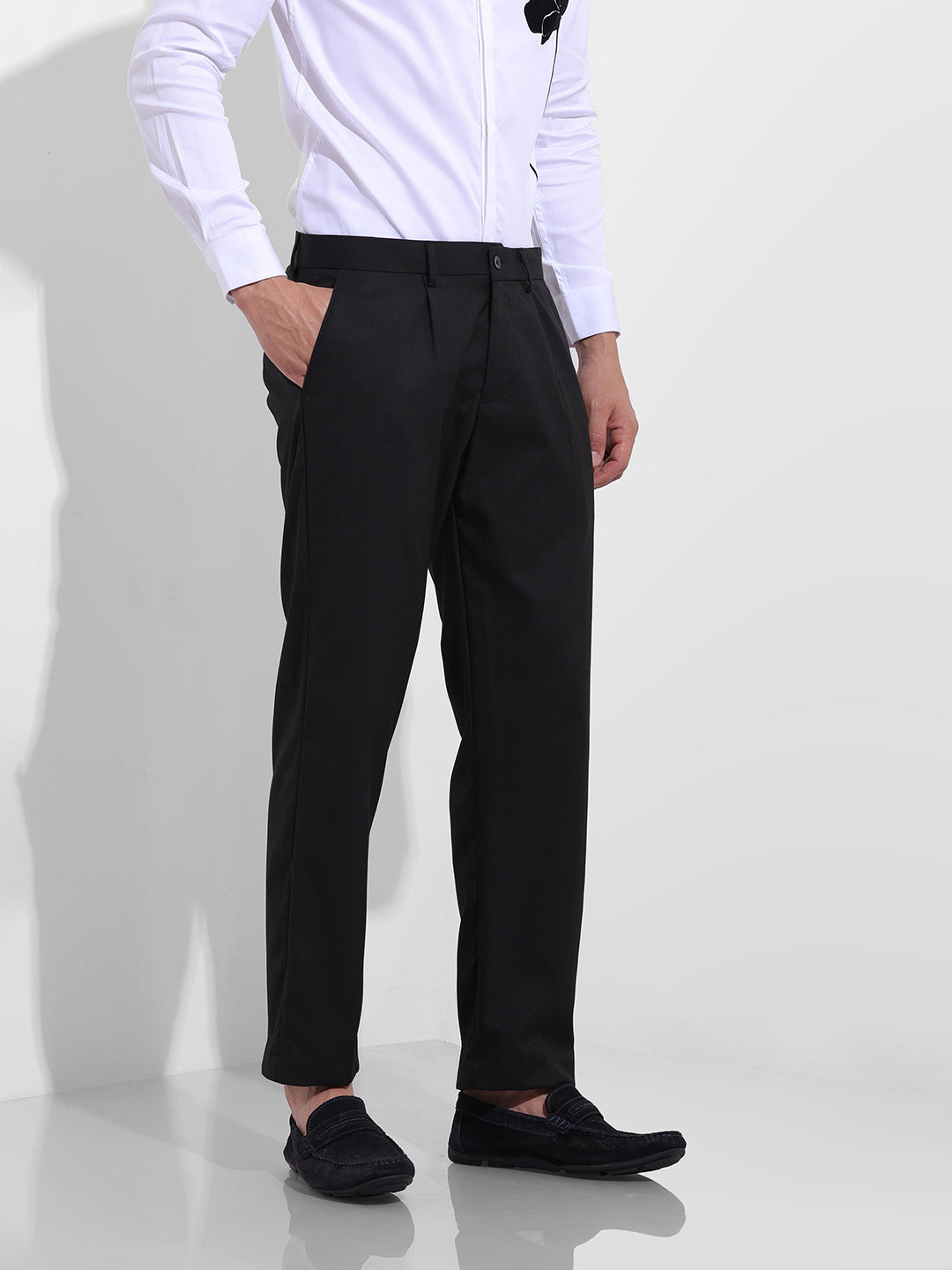 Men Regular Fit Black Trousers