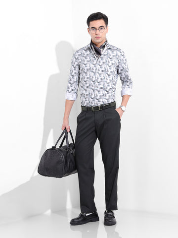 Men Regular Fit Navy Blue Trousers