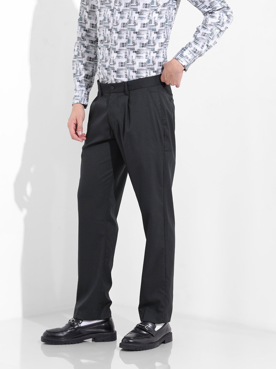 Men Regular Fit Navy Blue Trousers