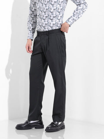 Men Regular Fit Navy Blue Trousers