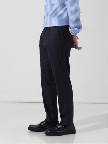 Men's Dark Grey Regular Fit Checkered Formal Trouser