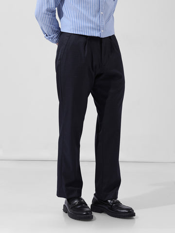 Men's Dark Grey Regular Fit Checkered Formal Trouser