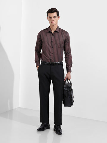 Men's Black Regular Fit Solid Formal Trouser