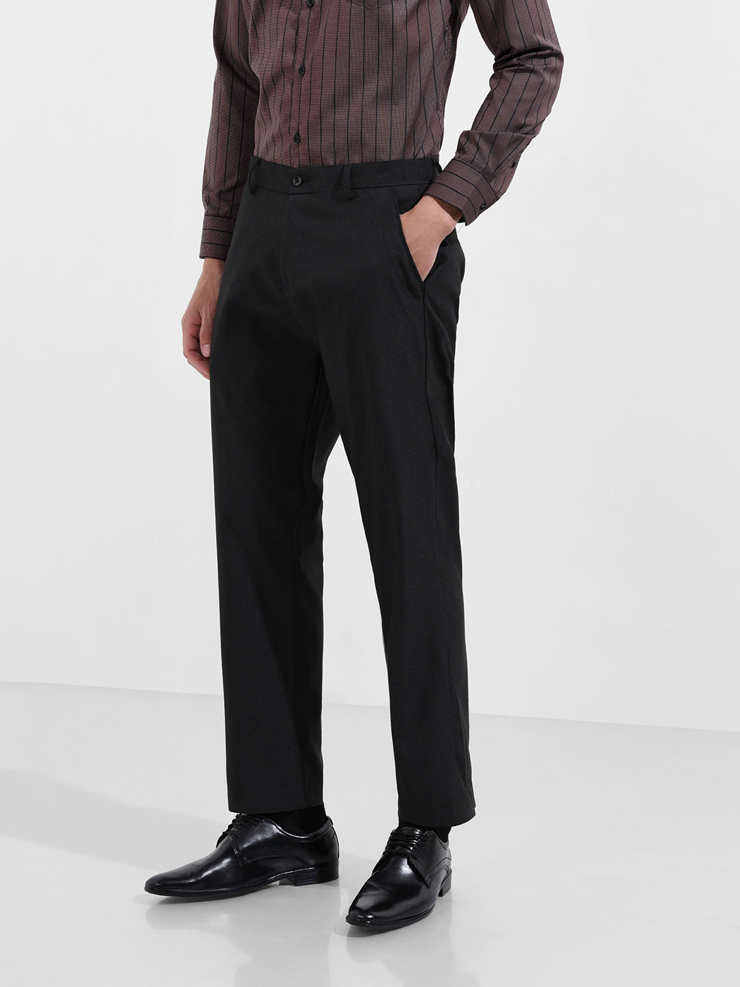 Men's Black Regular Fit Solid Formal Trouser