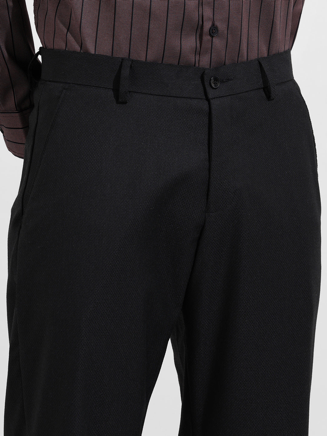 Men's Black Regular Fit Solid Formal Trouser