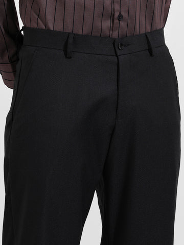 Men's Black Regular Fit Solid Formal Trouser