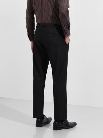 Men's Black Regular Fit Solid Formal Trouser