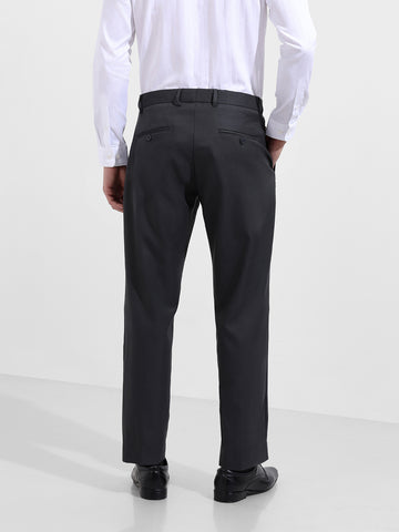Men's Charcoal Grey Regular Fit Solid Formal Trouser
