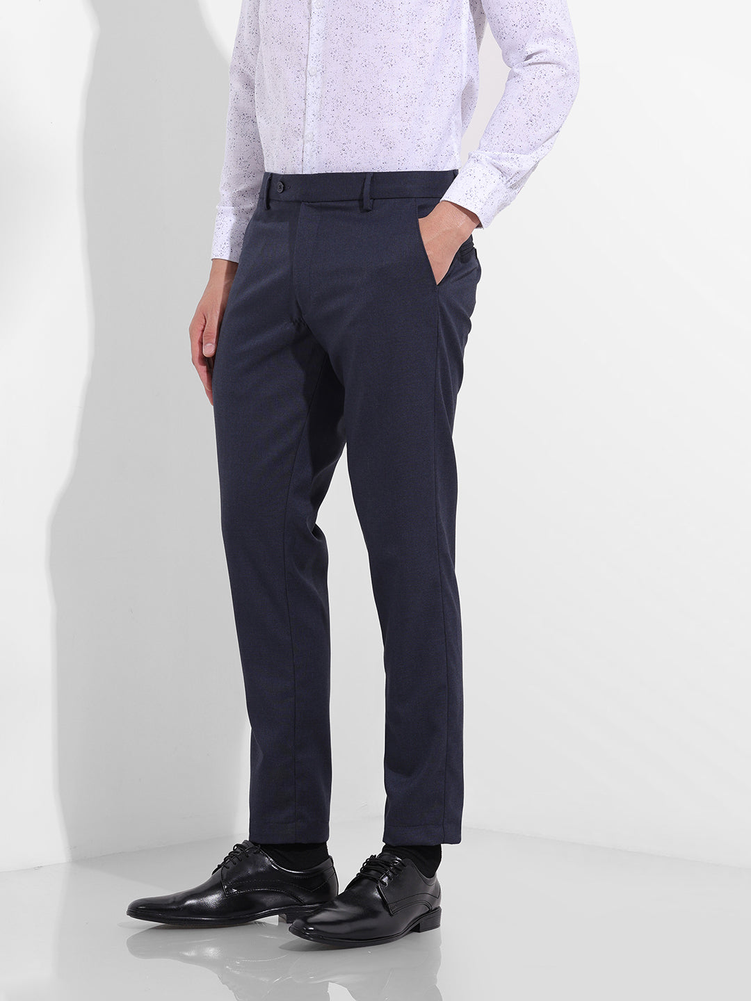 Men's Midnight Navy Slim Fit Solid Formal Trouser