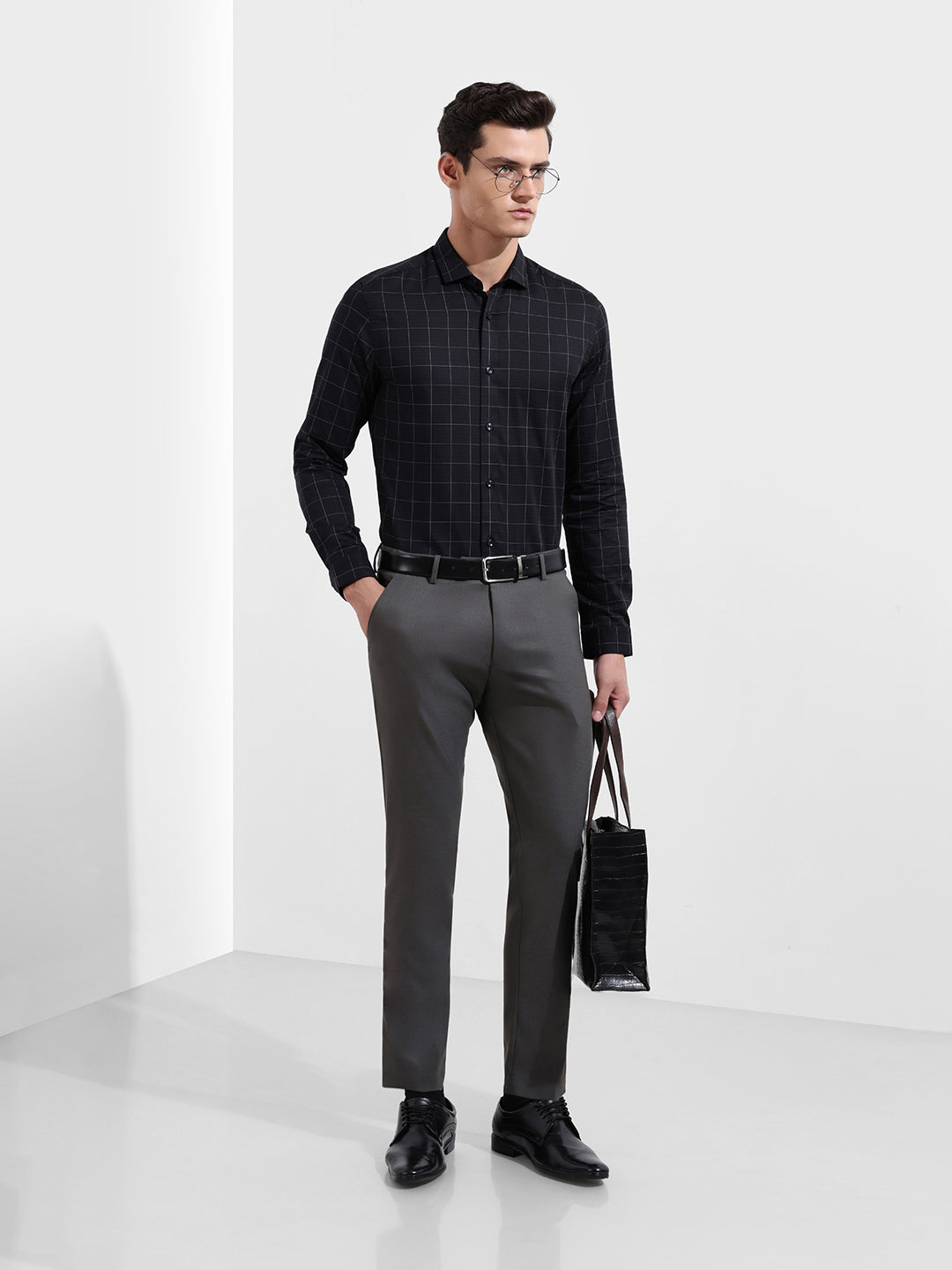Men's Gun Metal Slim Fit Solid Formal Trouser