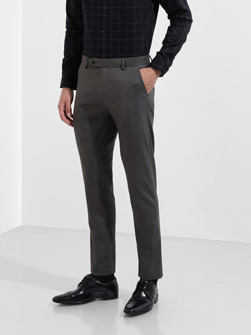 Men's Gun Metal Slim Fit Solid Formal Trouser