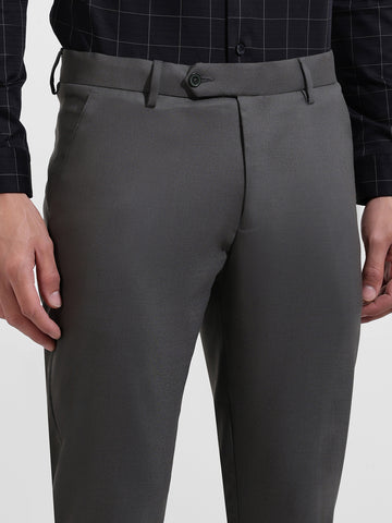 Men's Gun Metal Slim Fit Solid Formal Trouser