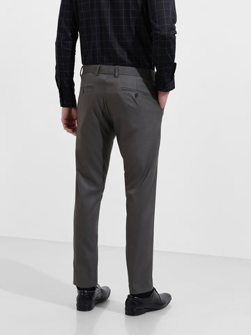 Men's Gun Metal Slim Fit Solid Formal Trouser