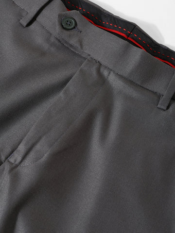 Men's Gun Metal Slim Fit Solid Formal Trouser
