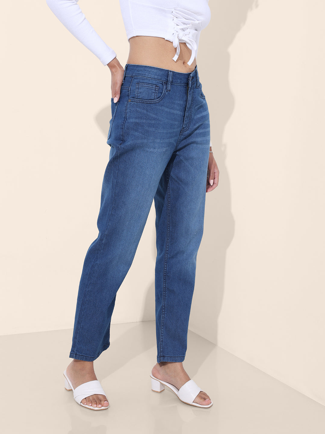 Women's Blue Straight Fit Casual Jeans