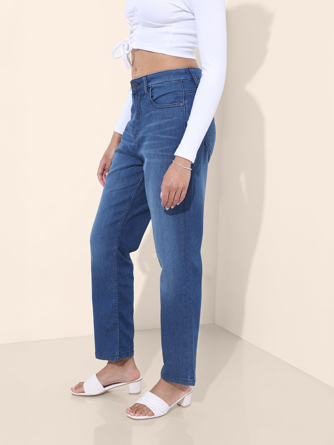 Women's Blue Straight Fit Casual Jeans