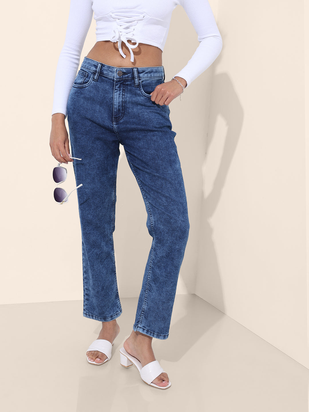Women's Blue Straight Fit Vintage Jeans