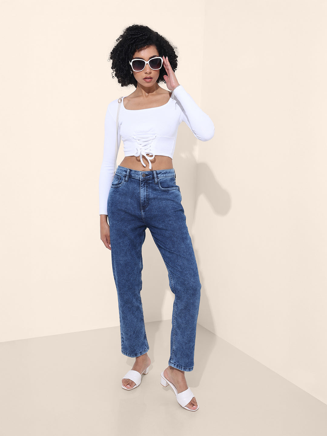 Women's Blue Straight Fit Vintage Jeans