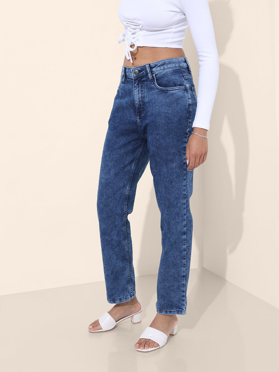 Women's Blue Straight Fit Vintage Jeans