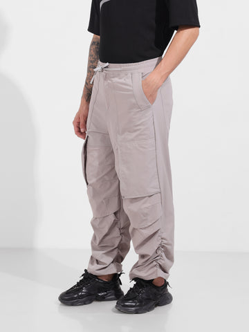 Men's Grey Baggy Fit Solid Utility Trousers