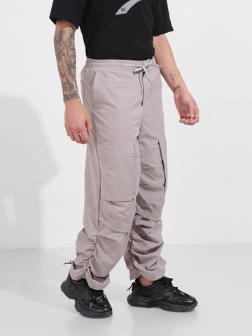 Men's Grey Baggy Fit Solid Utility Trousers