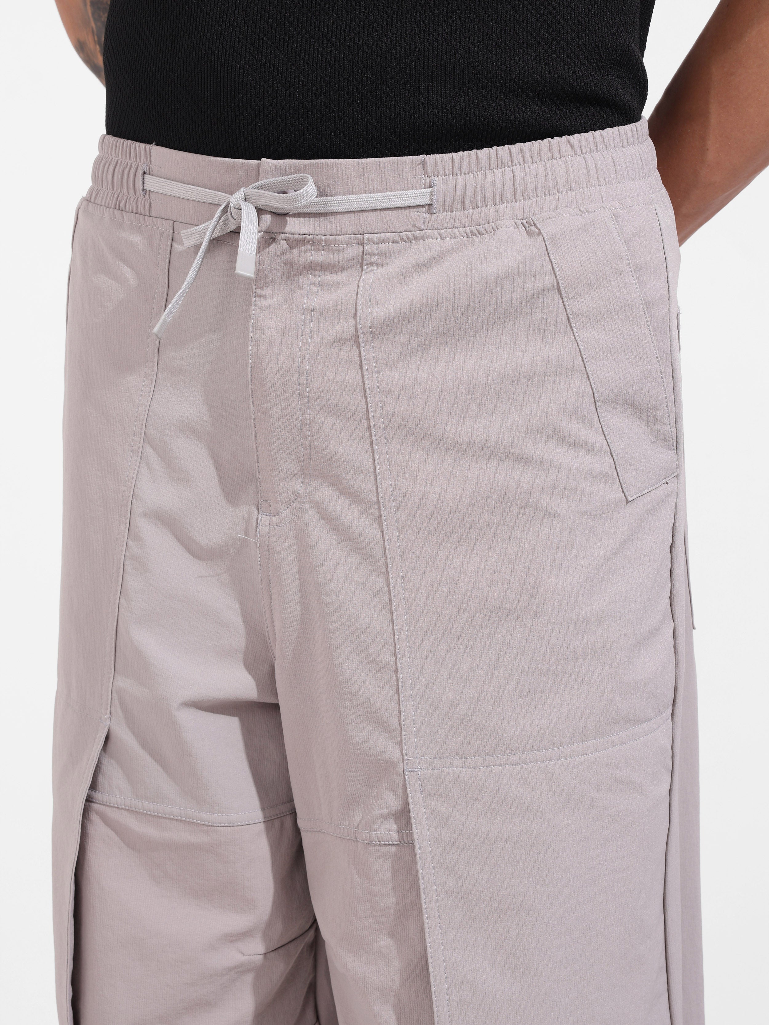 Men's Grey Baggy Fit Solid Utility Trousers