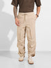 Men's Beige Baggy Fit Solid Utility Trousers