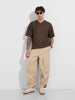 Men's Beige Baggy Fit Solid Utility Trousers