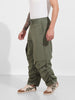 Men's Olive Baggy Fit Solid Utility Trousers