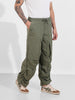 Men's Olive Baggy Fit Solid Utility Trousers