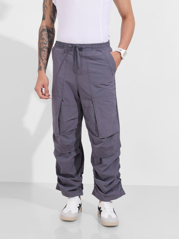 Men's Grey Baggy Fit Solid Utility Trousers