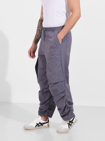 Men's Grey Baggy Fit Solid Utility Trousers
