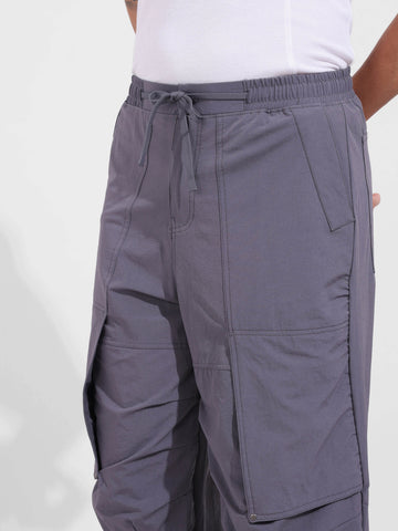 Men's Grey Baggy Fit Solid Utility Trousers