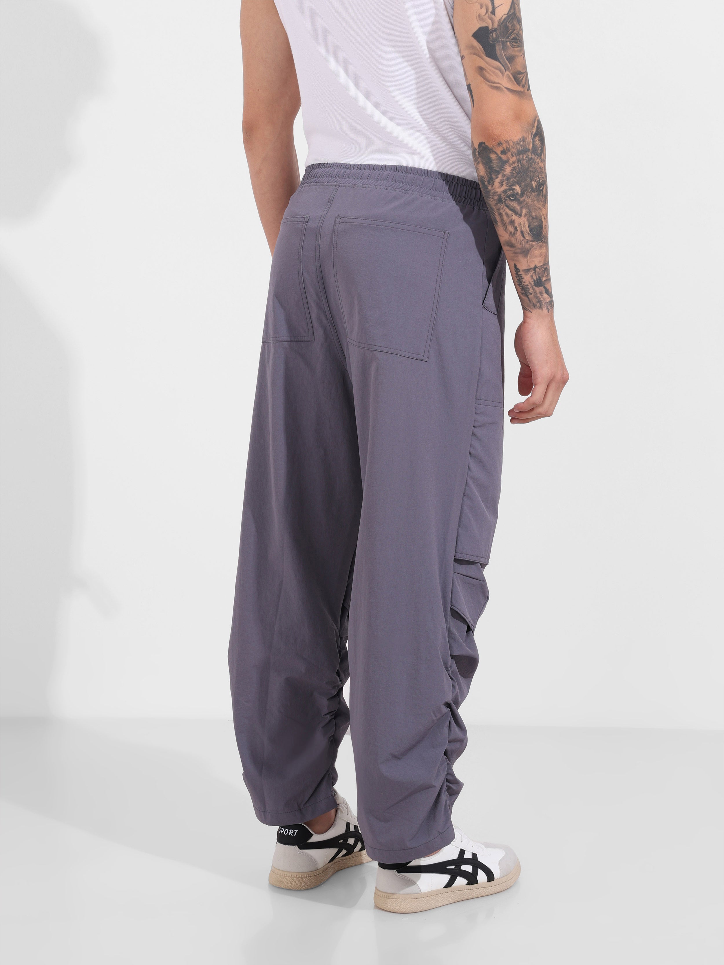 Men's Grey Baggy Fit Solid Utility Trousers