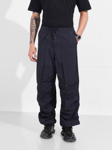 Men's Navy Blue Baggy Fit Solid Utility Trousers