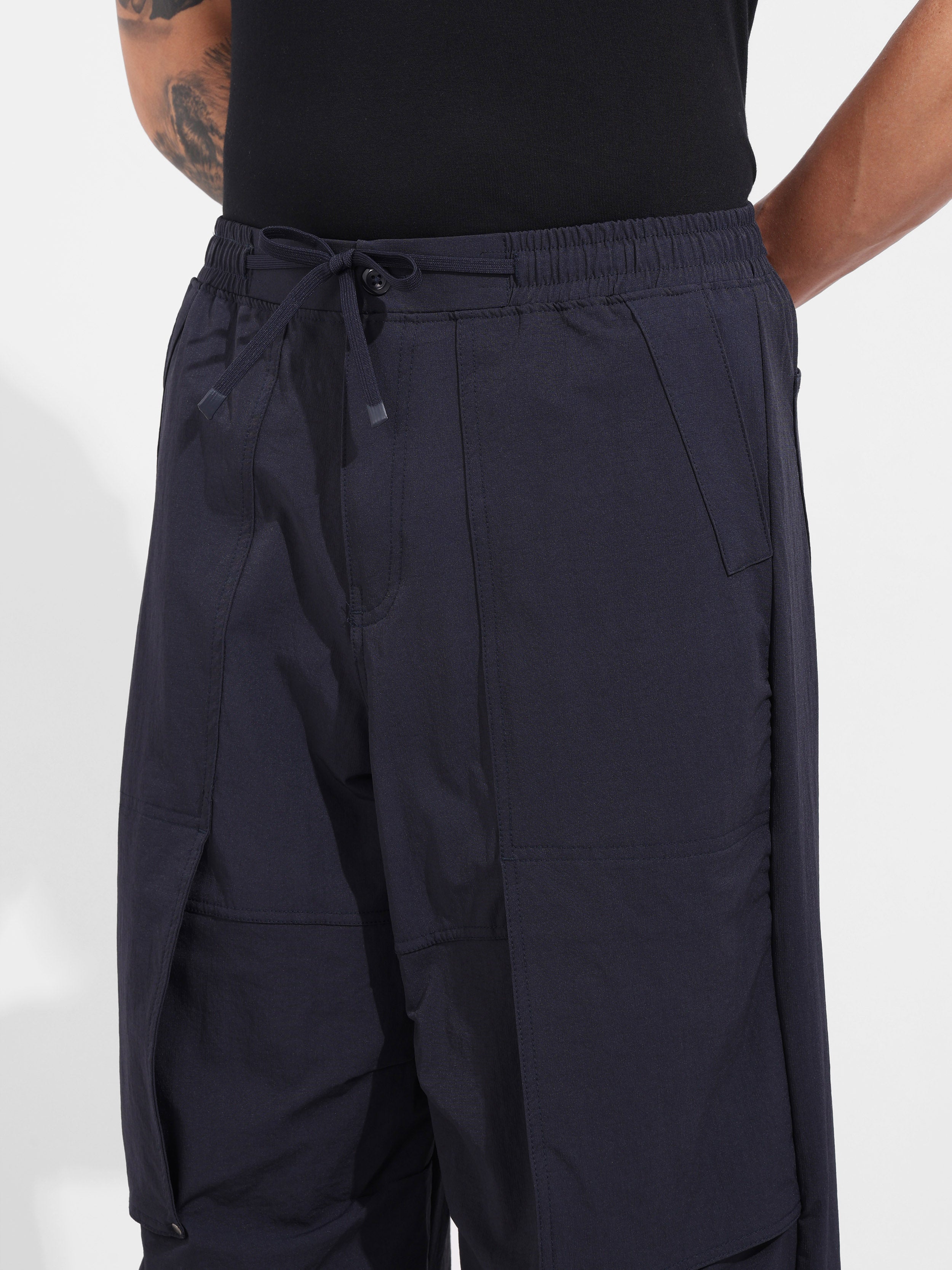 Men's Navy Blue Baggy Fit Solid Utility Trousers