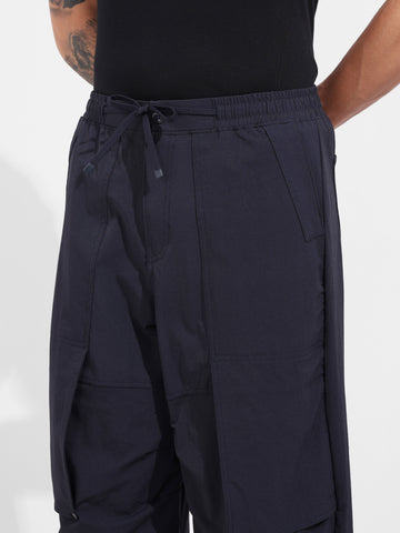 Men's Navy Blue Baggy Fit Solid Utility Trousers