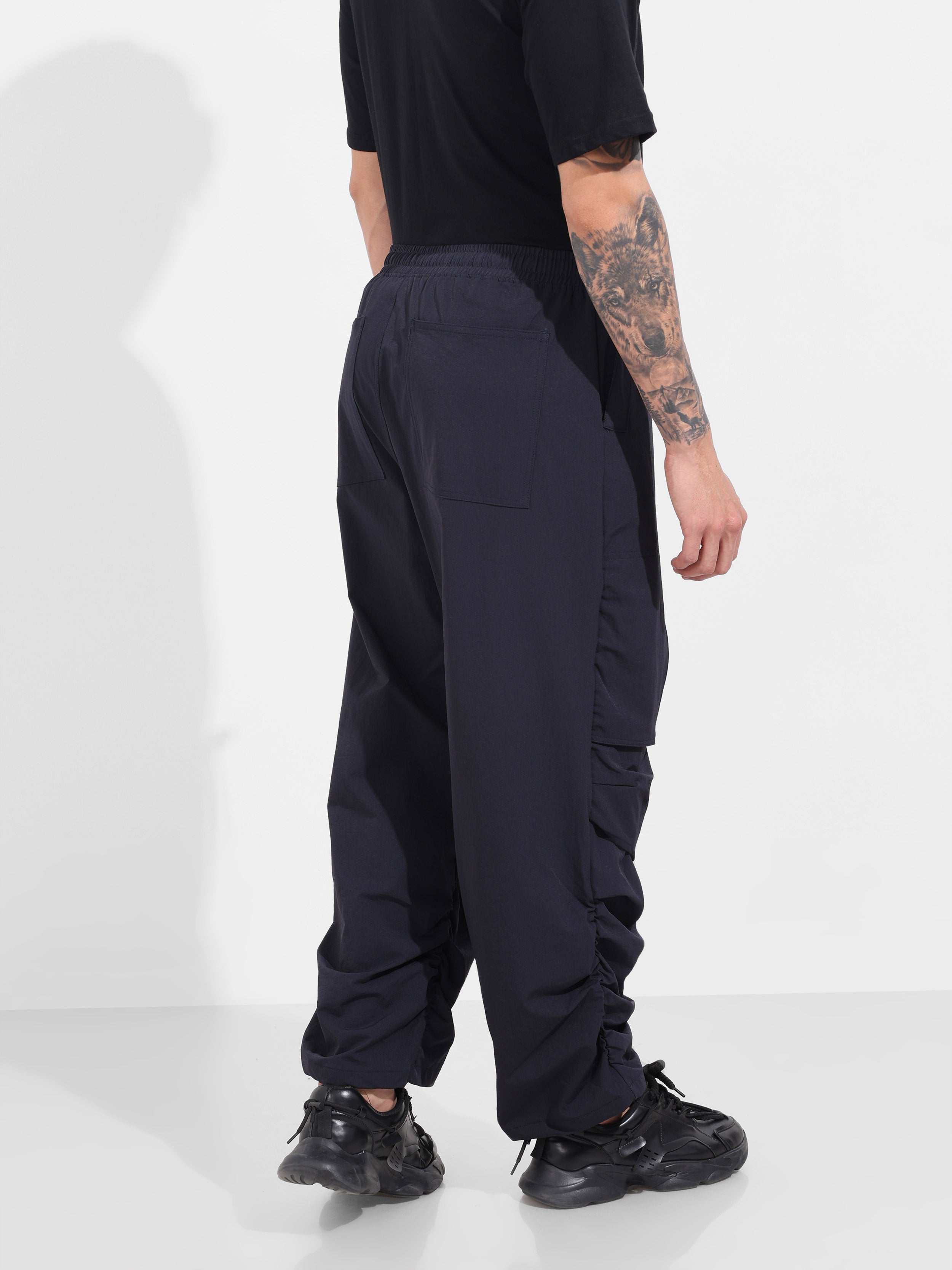 Men's Navy Blue Baggy Fit Solid Utility Trousers