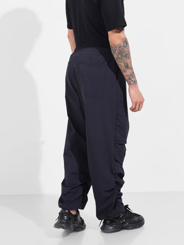 Men's Navy Blue Baggy Fit Solid Utility Trousers