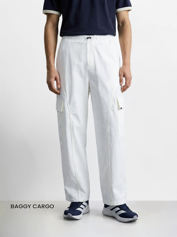 Men's White Baggy Fit Solid Utility Cargo