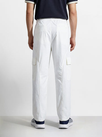 Men's White Baggy Fit Solid Utility Cargo