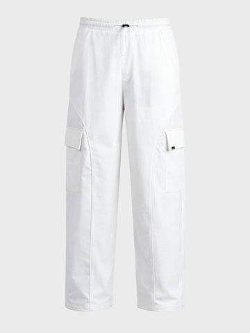 Men's White Baggy Fit Solid Utility Cargo