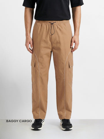 Men's Khaki Baggy Fit Solid Utility Cargo