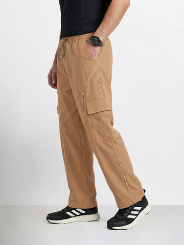 Men's Khaki Baggy Fit Solid Utility Cargo