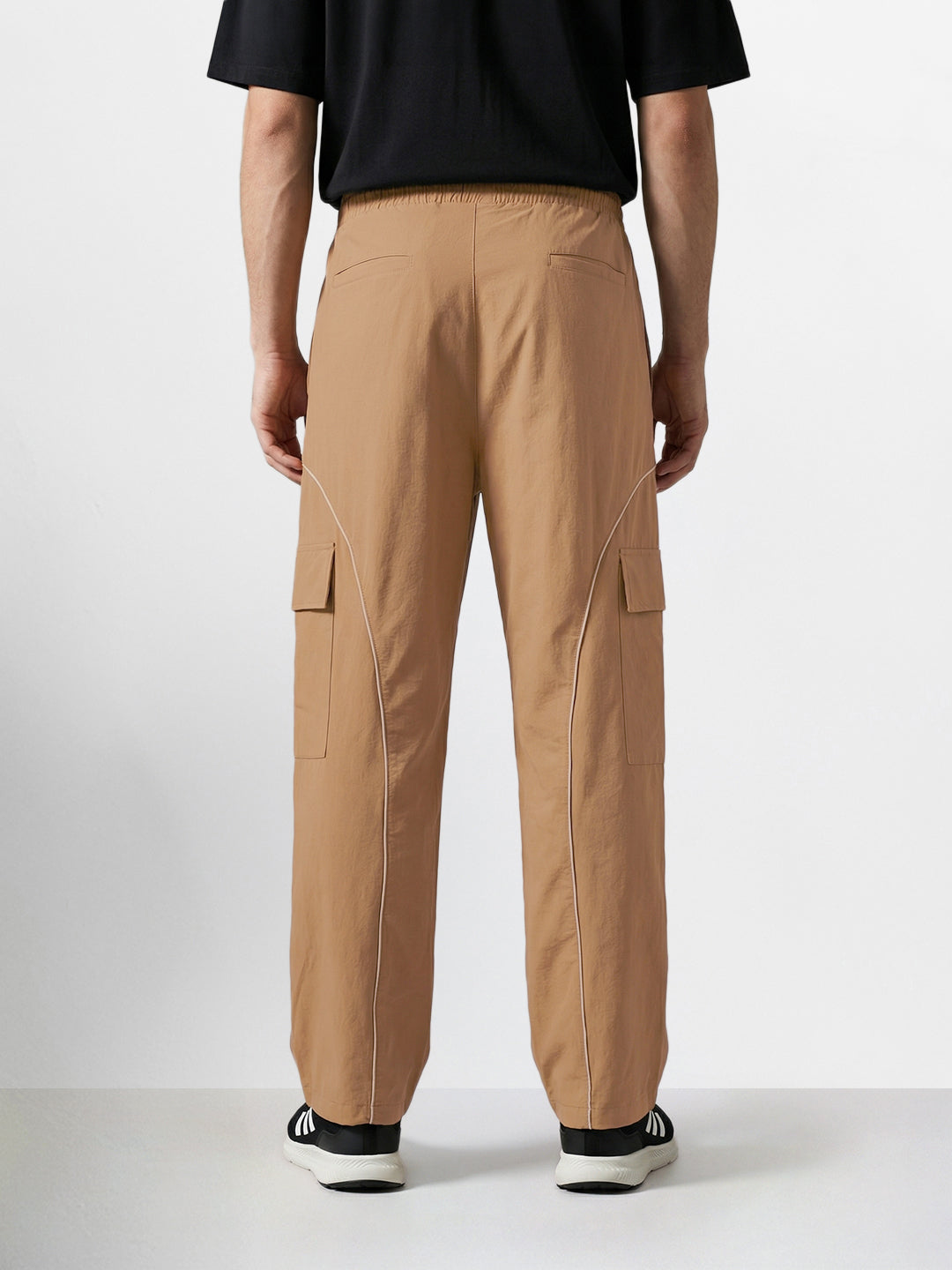 Men's Khaki Baggy Fit Solid Utility Cargo
