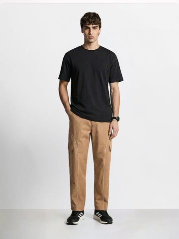 Men's Khaki Baggy Fit Solid Utility Cargo