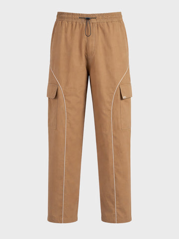 Men's Khaki Baggy Fit Solid Utility Cargo