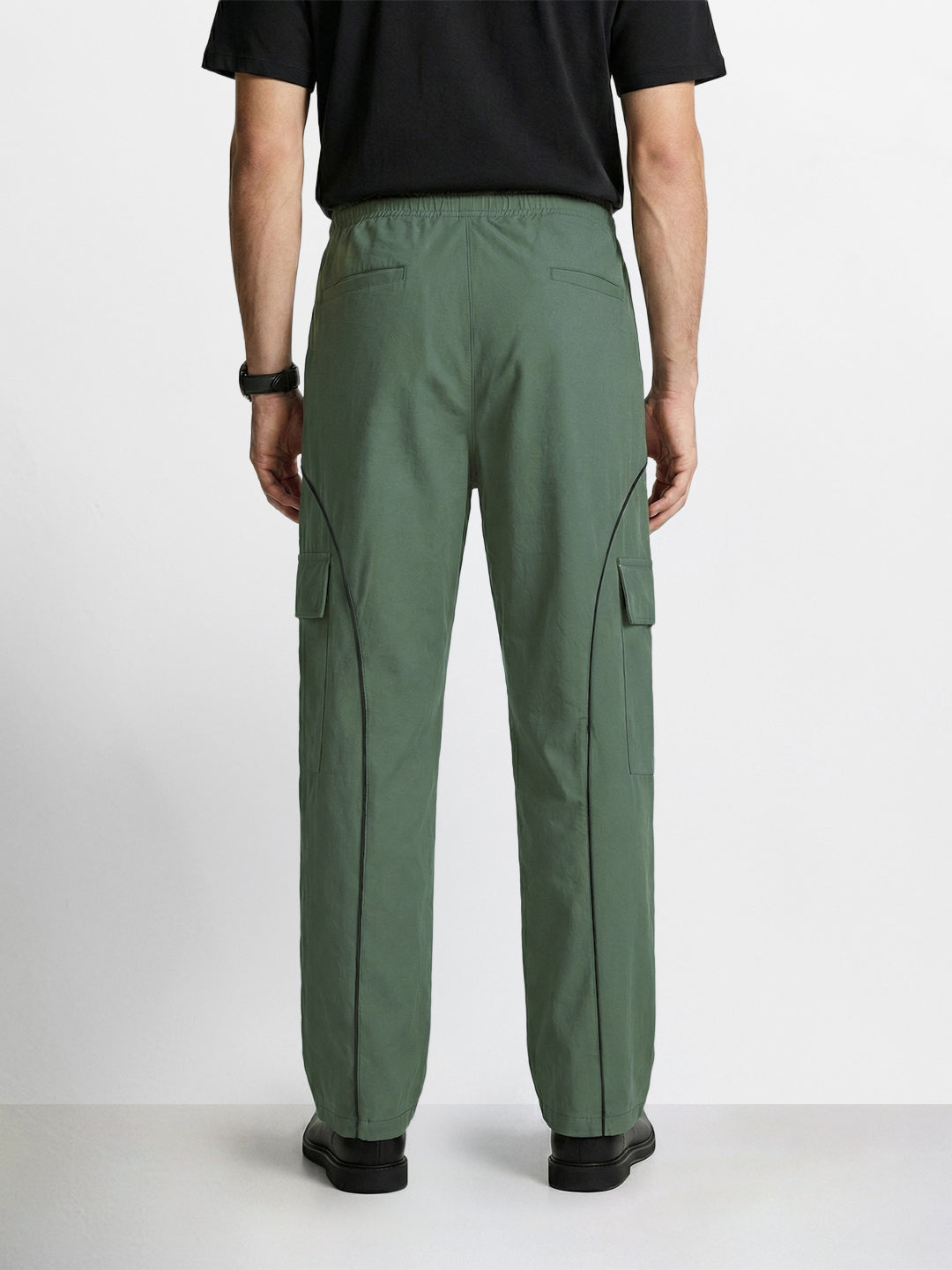 Men's Olive Baggy Fit Solid Utility Cargo