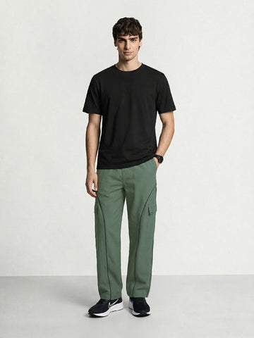 Men's Olive Baggy Fit Solid Utility Cargo