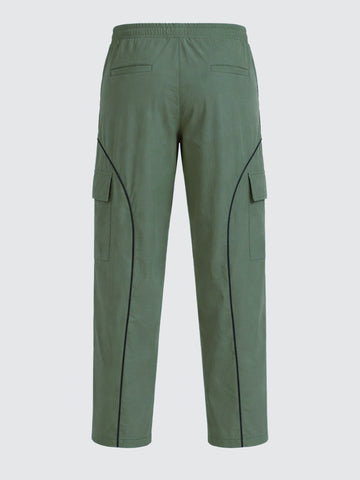 Men's Olive Baggy Fit Solid Utility Cargo